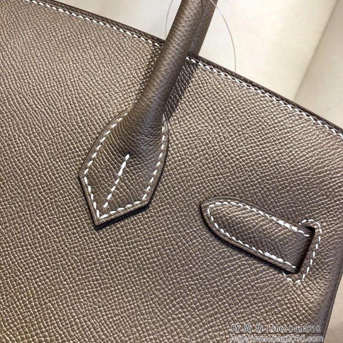 HERMES愛馬仕 鉑金包 Birkin 30cm Epsom 18 Etoupe 大象灰 銀扣 頂級工藝 全手工 蠟線縫製 時尚手提包  Ama1218